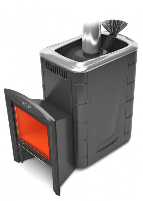 Печь для бани TMF Гейзер Супер Inox Витра ЗК, антрацит