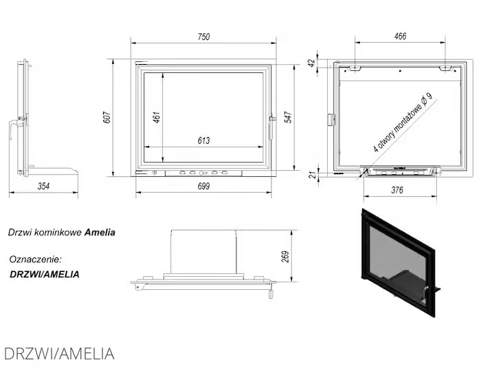 Дверка каминная Kratki AMELIA