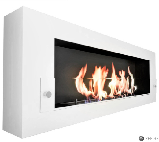 Биокамин ZeFire Orion 1200 с белой рамкой со стеклом